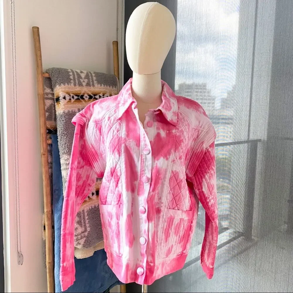 LoveShackFancy Adelade Hibiscus Hand Dye Pink Oversized Quilted Jacket Medium - Picture 3 of 15